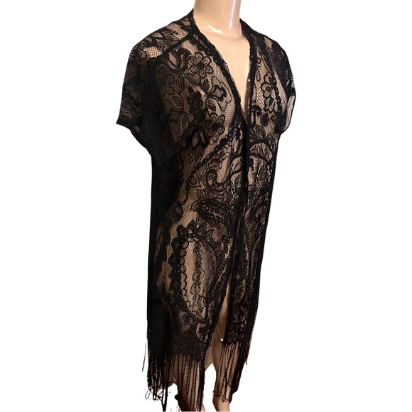 Black Lace Fringe Kimono coverup Small - Picture 4 of 6